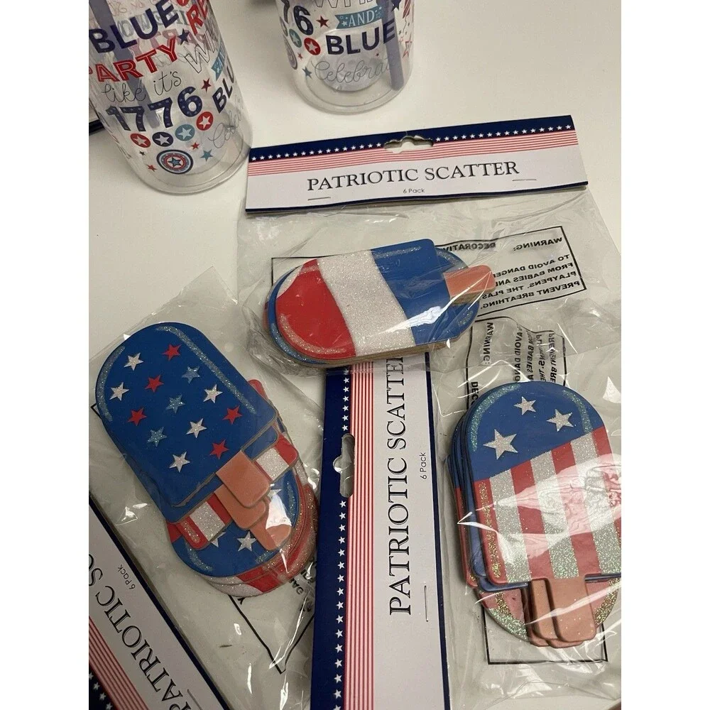 Lot of Patriotic 4th of July Decor Scatter Figurines Bottles Gift Boxes American